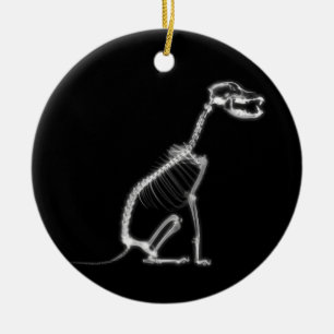 X-RAY PUPPY DOG SKELETON SITTING - B&W CERAMIC TREE DECORATION