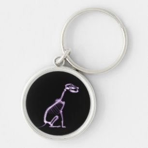 X-RAY PUPPY DOG SKELETON SITTING - PURPLE KEY RING