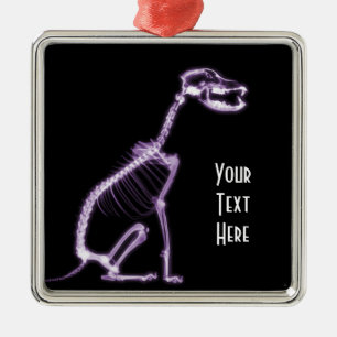X-RAY PUPPY DOG SKELETON SITTING - PURPLE METAL TREE DECORATION