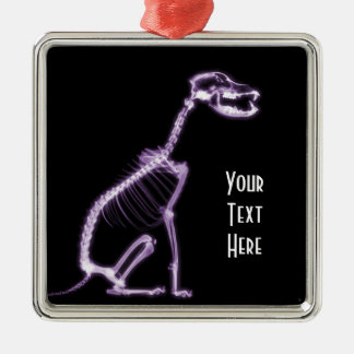 X-RAY PUPPY DOG SKELETON SITTING - PURPLE METAL TREE DECORATION