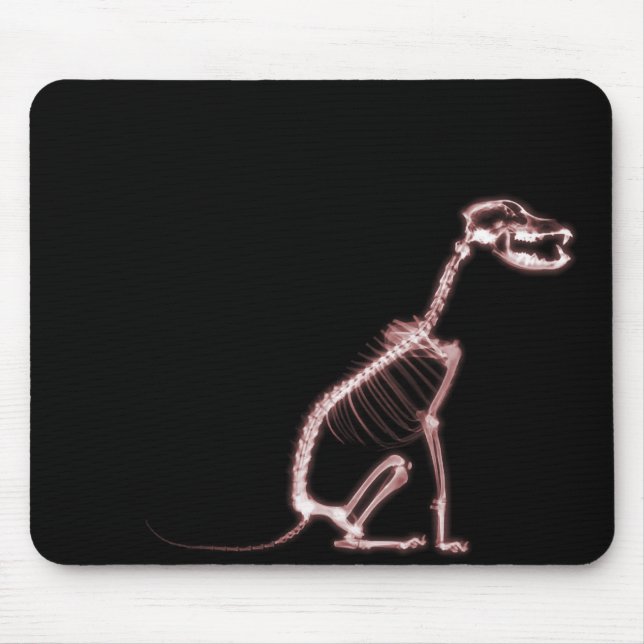 X-RAY PUPPY DOG SKELETON SITTING - RED MOUSE MAT (Front)