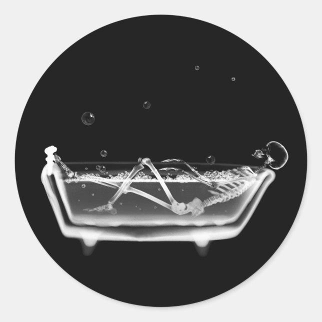 X-Ray Skeleton B&W Bath Time Classic Round Sticker (Front)