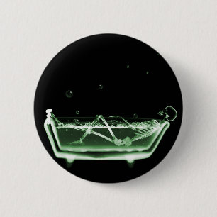 X-Ray Skeleton Bath Black Green 6 Cm Round Badge