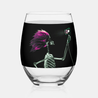 X-Ray Skeleton Blow Drying Hair Stemless Wine Glass