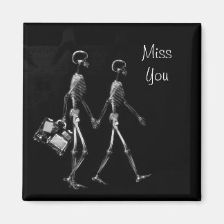 X-Ray Skeleton Couple Travelling B&W Miss You Magnet