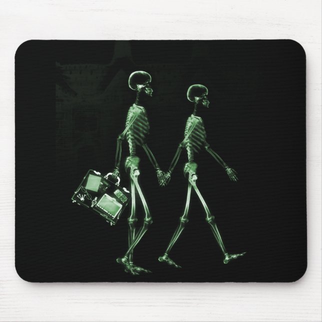 X-Ray Skeleton Couple Travelling Black Green Mouse Mat (Front)