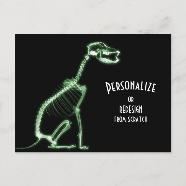 X-Ray Skeleton Dog - Green Postcard (Front)