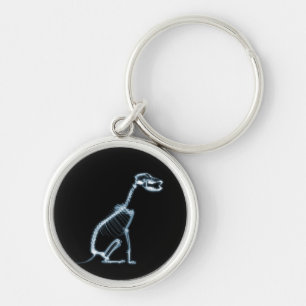 X-RAY SKELETON DOG SITTING - BLUE & BLACK KEY RING