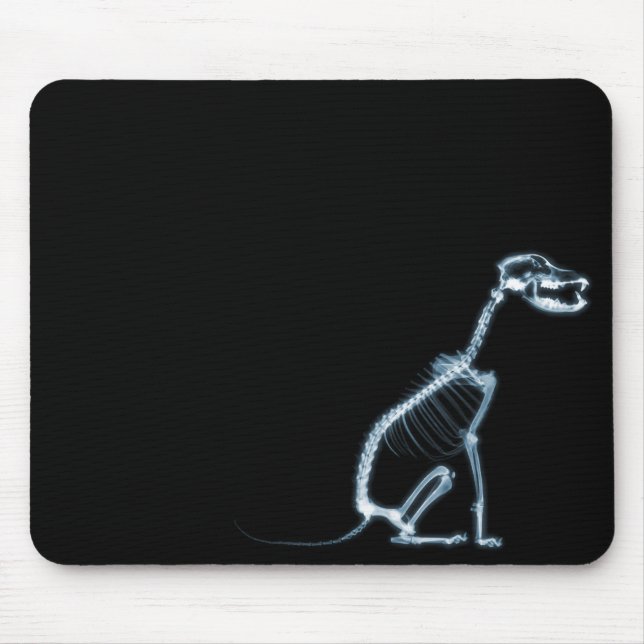 X-RAY SKELETON DOG SITTING - BLUE & BLACK MOUSE MAT (Front)