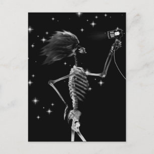 X-Ray Skeleton Getting Dressed - Black & White Postcard