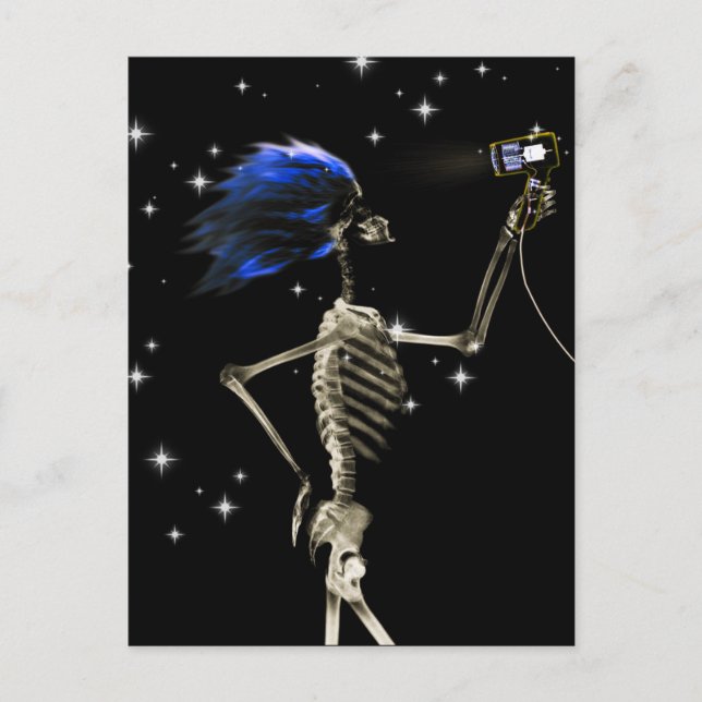 X-Ray Skeleton Getting Dressed - Blue Hair Postcard (Front)