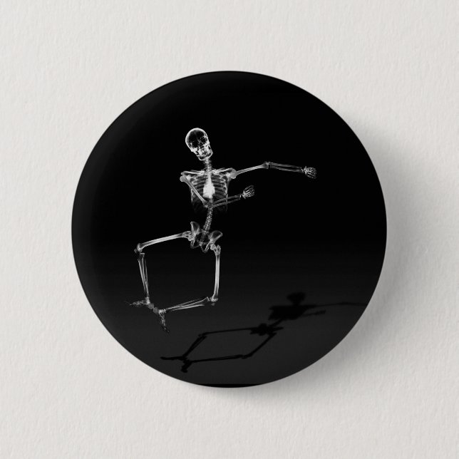 X-RAY SKELETON JOY LEAP B&W 6 CM ROUND BADGE (Front)