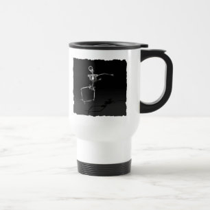X-RAY SKELETON JOY LEAP B&W TRAVEL MUG