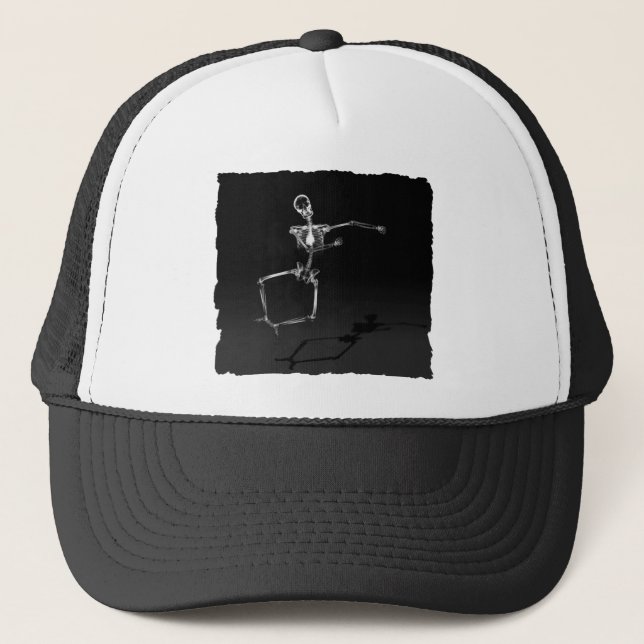 X-RAY SKELETON JOY LEAP B&W TRUCKER HAT (Front)