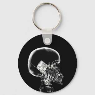 X-RAY SKELETON ON CELL PHONE BLACK & WHITE KEY RING