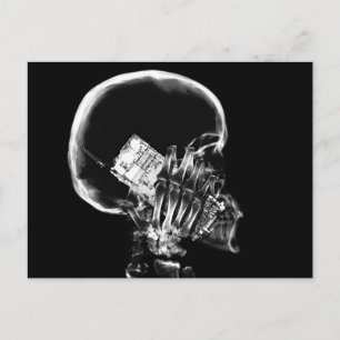X-RAY SKELETON ON CELL PHONE BLACK & WHITE POSTCARD