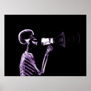 X-RAY SKELETON ON MEGAPHONE - PURPLE POSTER