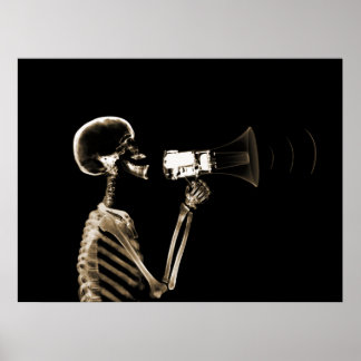 X-RAY SKELETON ON MEGAPHONE - SEPIA POSTER