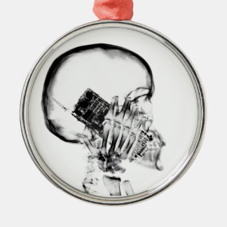 X-RAY SKELETON ON PHONE - B&W METAL TREE DECORATION