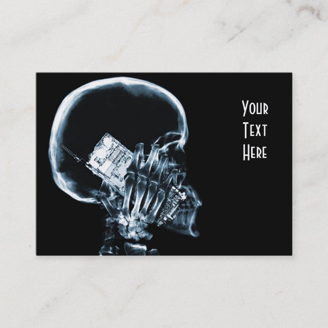 X-RAY SKELETON ON PHONE - BLUE BUSINESS CARD (Front)