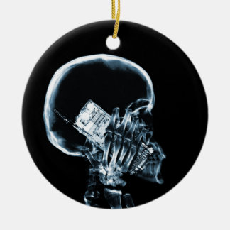 X-RAY SKELETON ON PHONE - BLUE CERAMIC TREE DECORATION