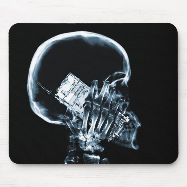 X-RAY SKELETON ON PHONE - BLUE MOUSE MAT (Front)