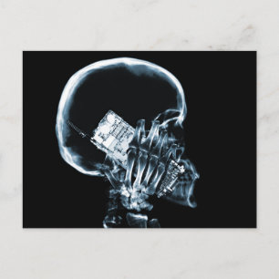 X-RAY SKELETON ON PHONE - BLUE POSTCARD