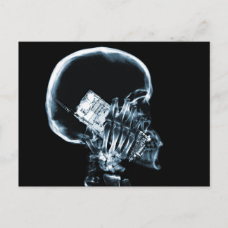 X-RAY SKELETON ON PHONE - BLUE POSTCARD