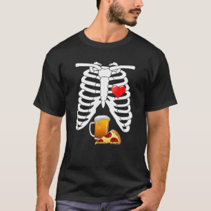 X-Ray Skeleton Ribs Pizza Beer Halloween Costume T-Shirt