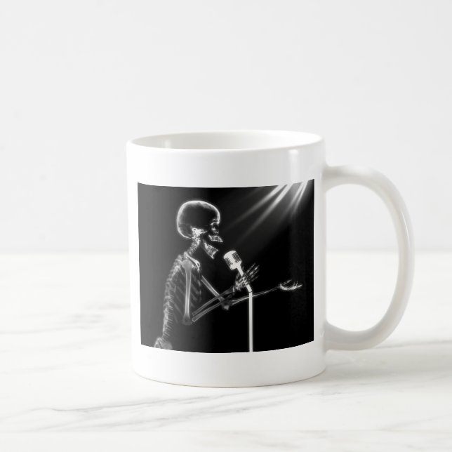 X-RAY SKELETON SINGING ON RETRO MIC - B&W COFFEE MUG (Right)