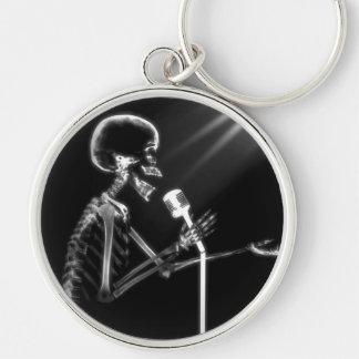 X-RAY SKELETON SINGING ON RETRO MIC - B&W KEY RING