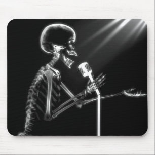 X-RAY SKELETON SINGING ON RETRO MIC - B&W MOUSE MAT