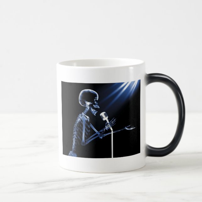X-RAY SKELETON SINGING ON RETRO MIC - BLUE MAGIC MUG (Right)