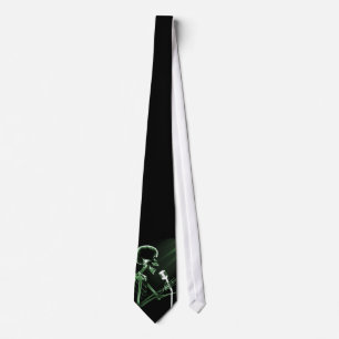X-RAY SKELETON SINGING ON RETRO MIC - GREEN TIE