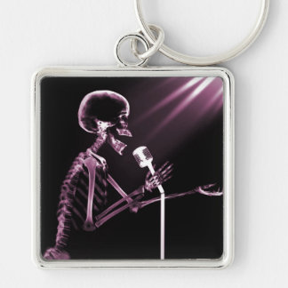 X-RAY SKELETON SINGING ON RETRO MIC - PINK KEY RING