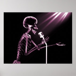 X-RAY SKELETON SINGING ON RETRO MIC - PINK POSTER