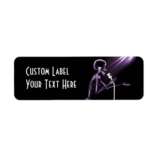 X-RAY SKELETON SINGING ON RETRO MIC - PURPLE RETURN ADDRESS LABEL