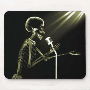 X-RAY SKELETON SINGING ON RETRO MIC - YELLOW MOUSE MAT