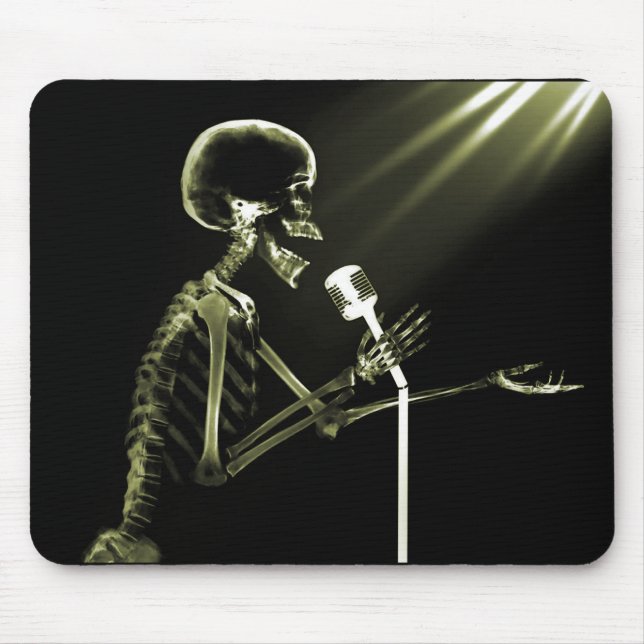 X-RAY SKELETON SINGING ON RETRO MIC - YELLOW MOUSE MAT (Front)