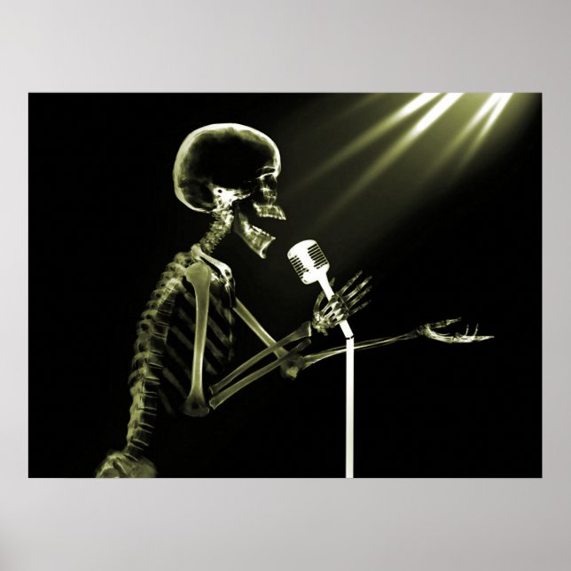X-RAY SKELETON SINGING ON RETRO MIC - YELLOW POSTER (Front)