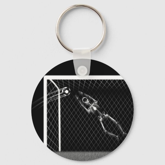 X-RAY SKELETON SOCCER GOALIE B&W KEY RING (Front)