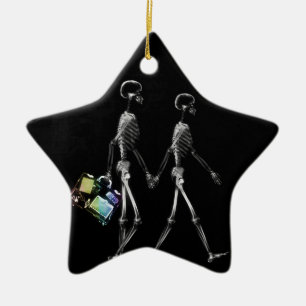 X-Ray Skeleton Tourist Couple Ceramic Tree Decoration