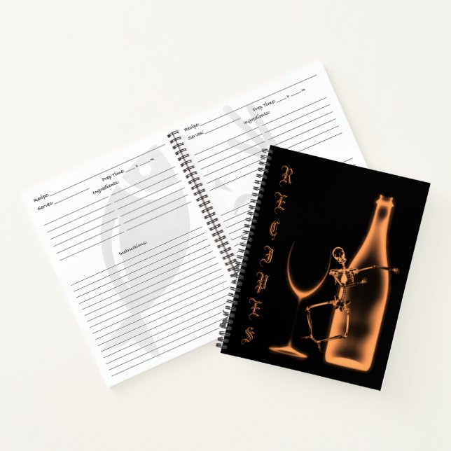 X-Ray Skeleton Wine Bottle Recipe Book - Orange (Inside)
