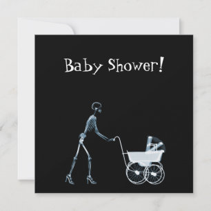 X-RAY SKELETON WOMAN & BABY CARRIAGE - BLUE INVITATION
