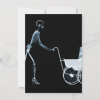 X-RAY SKELETON WOMAN & BABY CARRIAGE - BLUE