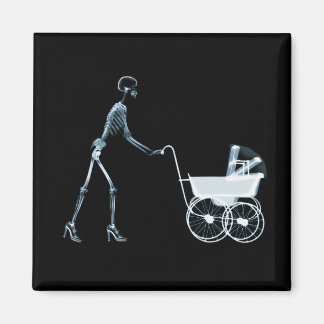 X-RAY SKELETON WOMAN & BABY CARRIAGE - BLUE MAGNET
