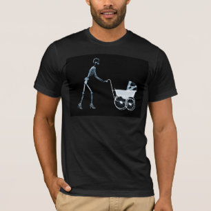 X-RAY SKELETON WOMAN & BABY CARRIAGE - BLUE T-Shirt
