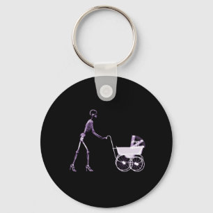 X-RAY SKELETON WOMAN & BABY CARRIAGE - PURPLE KEY RING