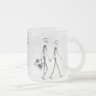 X-Ray Skeletons Afternoon Stroll Neg BW Frosted Glass Coffee Mug