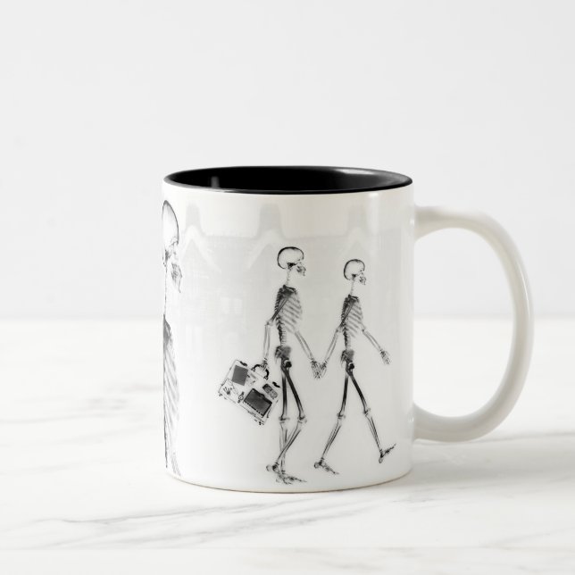 X-Ray Skeletons Afternoon Stroll Neg BW Two-Tone Coffee Mug (Right)